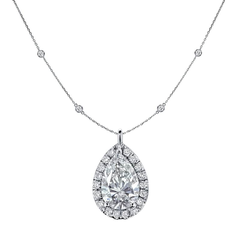 Auriya 2 3/5cttw Pear Shape Halo Diamond Chain Station Necklace 14k Gold (H-I, SI2-SI3) - White
