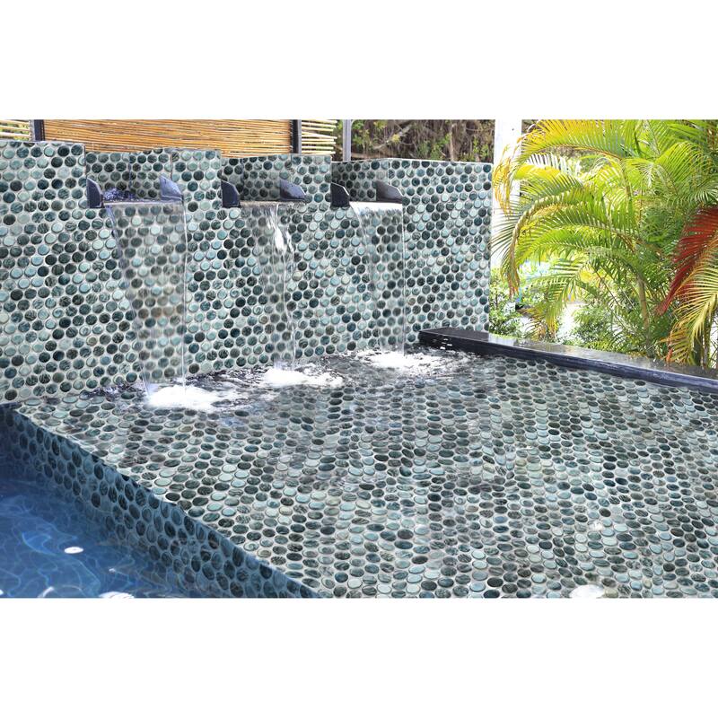 The Tile Life Eterna Penny 12x12 Grey Round Glass Mosaic Floor, Wall & Backsplash Tile