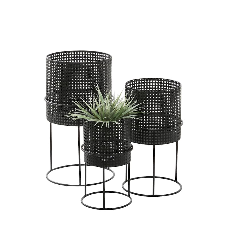 Metal Woven Planter with Removeable Stands - Set of 3 Black, Gold or White - Roche River Decor - Black