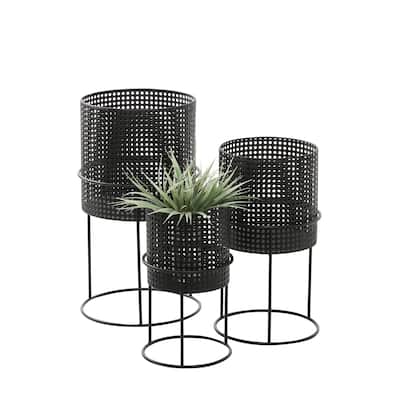 Metal Woven Planter with Removeable Stands - Set of 3 Black, Gold or White - Roche River Decor