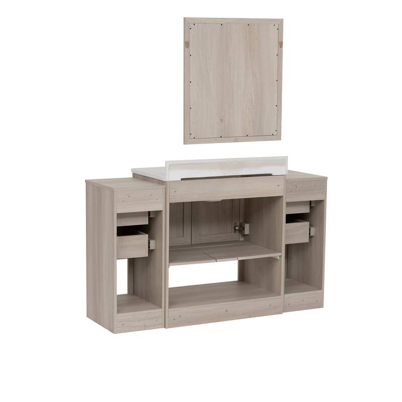 Linon Blakely Vanity with Mirror and Dual 12-inch Side Cabinets
