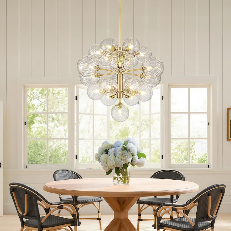 Starsky 19-Light Glam Tiered Cluster Clear Swirled Bubble Chandelier
