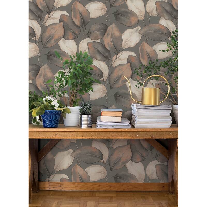 A-Street Prints Evanthe Charcoal Vine Wallpaper