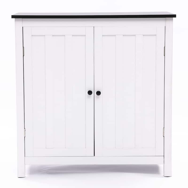 White MDF Wood 2-Door Bathroom Storage Cabinet with an Adjustable Shelf - 32.3" H x 31.5" W x 14.6" D