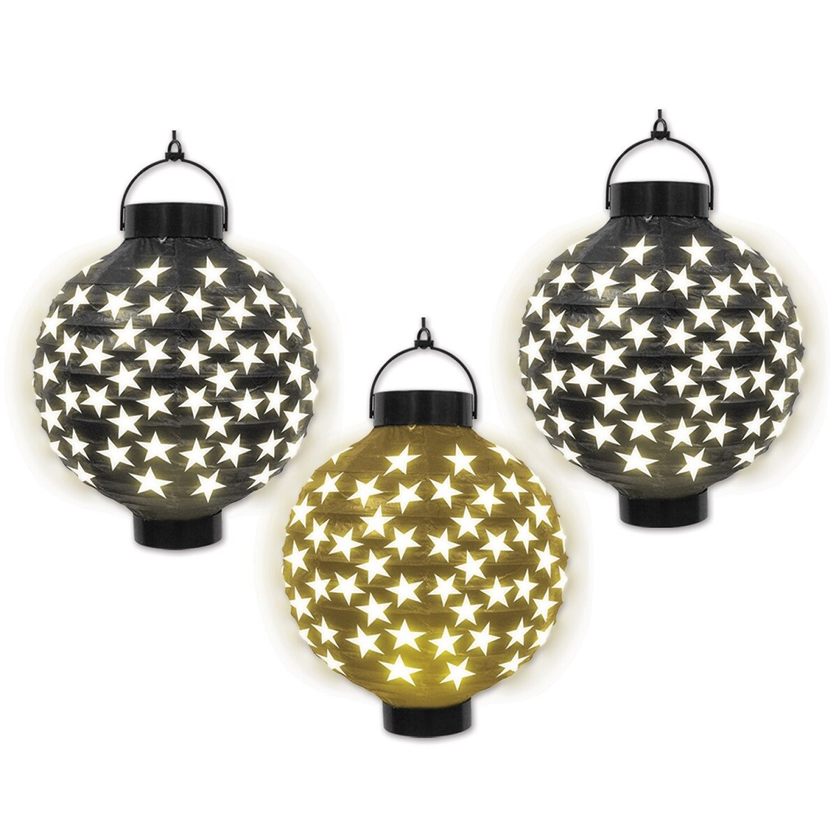 Shop Club Pack Of 18 Black And Gold Light Up Stars Paper Lantern