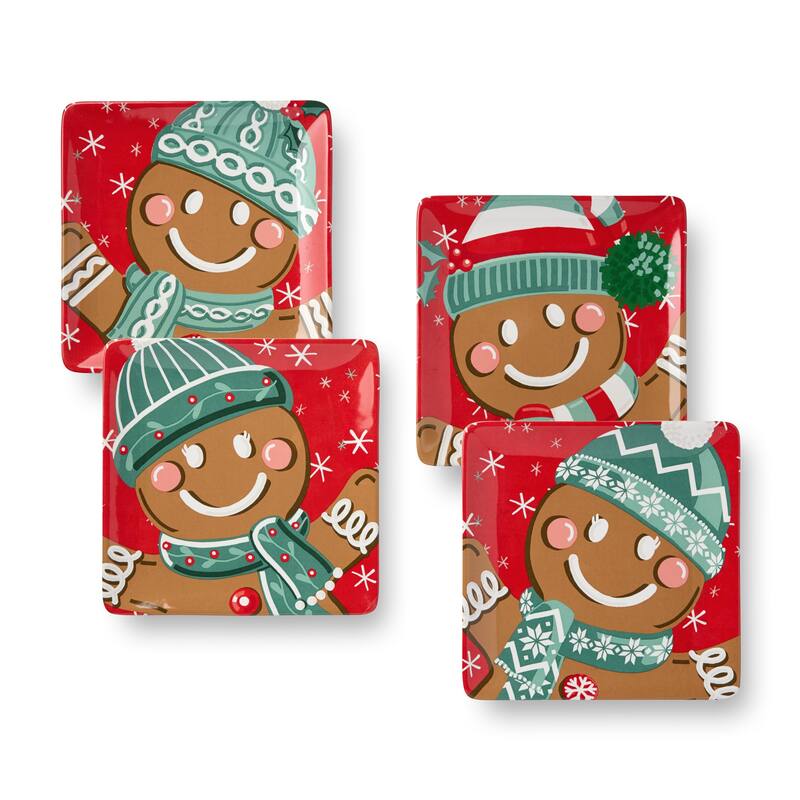 Certifed International Christmas Whimsy Gingerbread Set of 4 Dessert/Salad Plates 8.5" Assorted Designs - 8.5 L x 8.5 W x 1 H