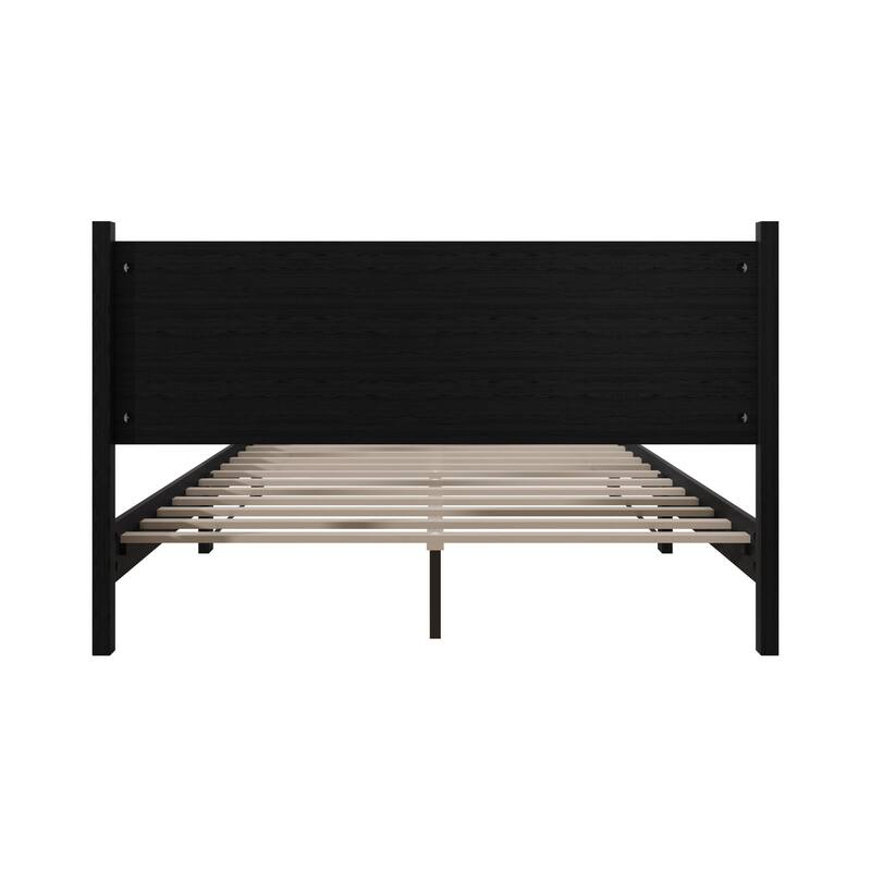 Clayfell Branford Solid Wood Platform Bed Frame with Panel Headboard and Full Slat Support