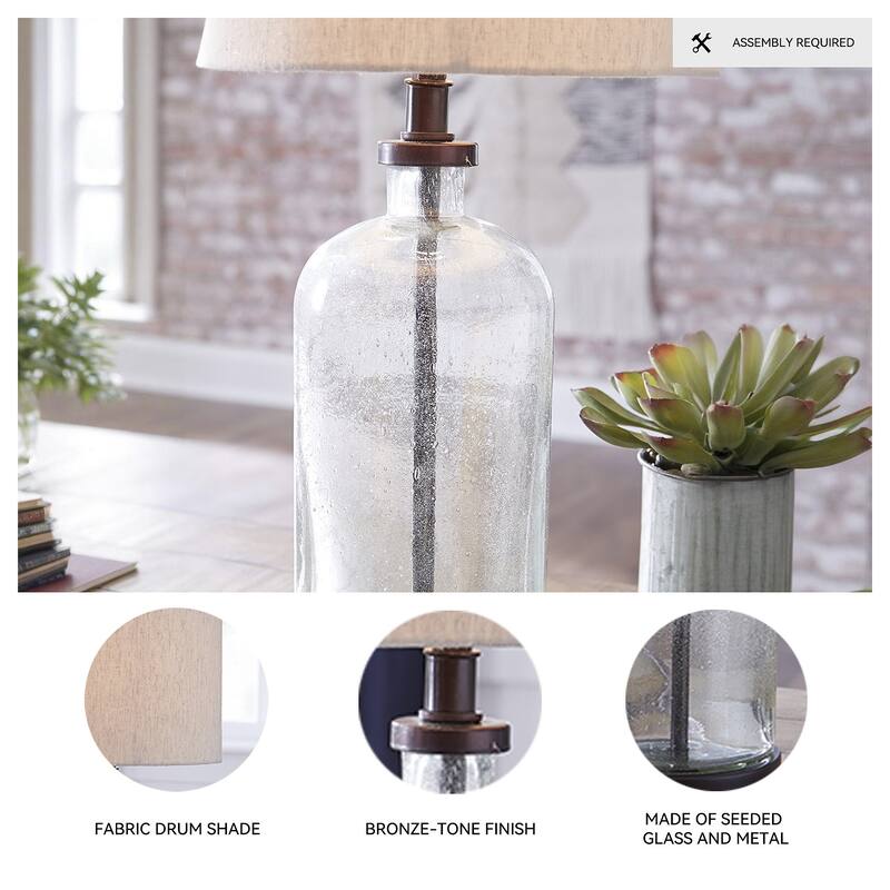 Bandile Modern Farmhouse Glass Table Lamp - 10"W x 10"D x 22"H