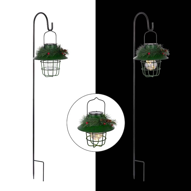 Alpine Corporation Metal Lantern with Shepherd's Hook and Solar Warm White LED Lights