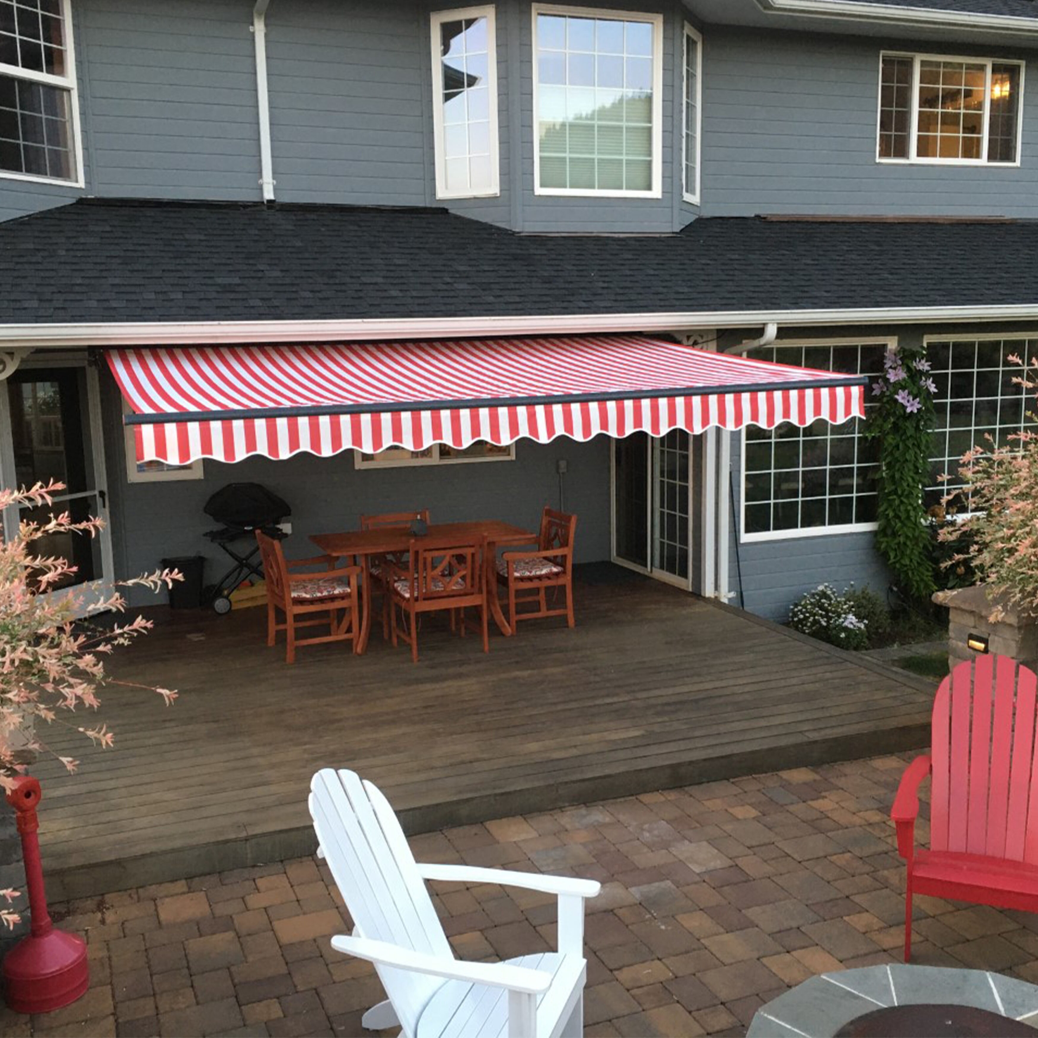 Aleko Black Frame 12 X 10 Ft Retractable Home Patio Canopy Awning Red White Overstock 29845217