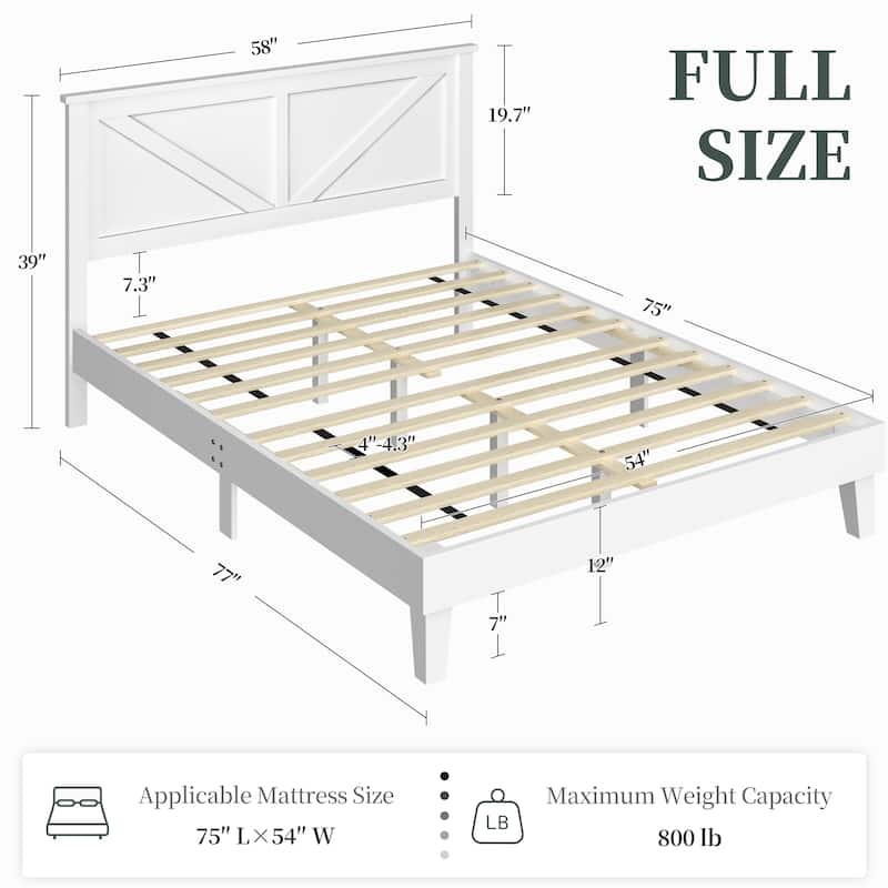 Yaheetech Farmhouse Wooden Bed Frame with Headboard No Box Spring Needed