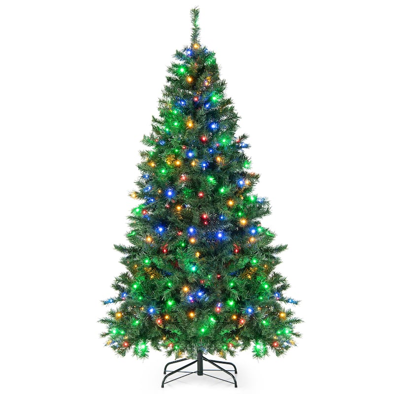 Gymax 7FT Pre-Lit Hinged Artificial Christmas Tree Decor Tree 3-Minute