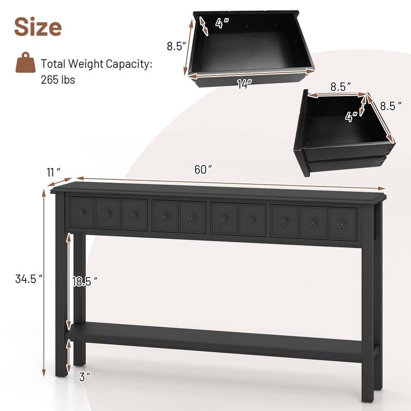Costway 60" Console Table Retro Entryway Sofa Table with 4 Drawers & - See Details