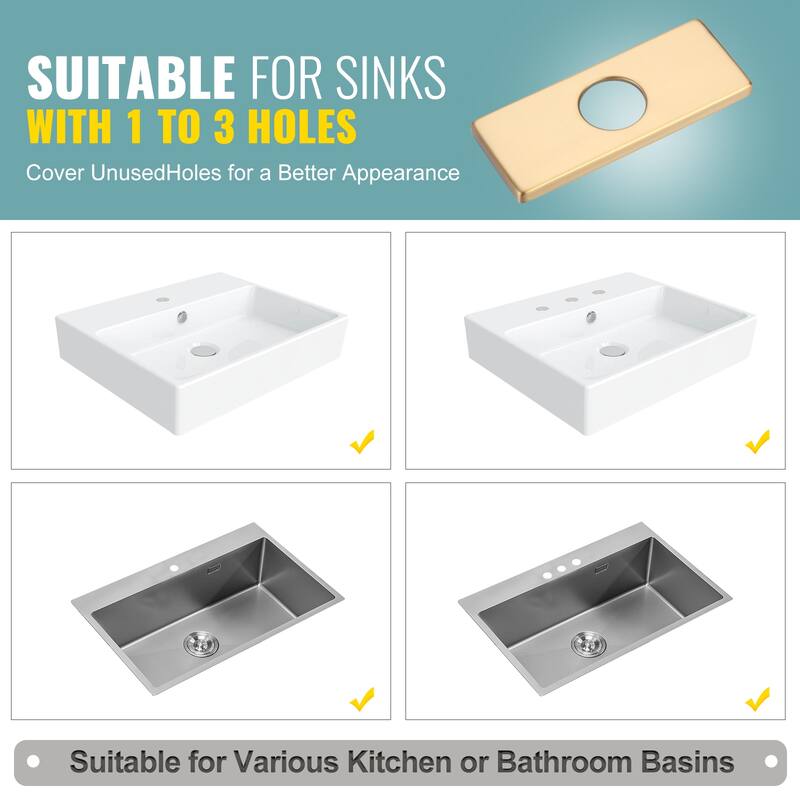 WOWOW 304 Stainless Steel Faucet Deck Plate Fits 1 to 3 Hole Sinks