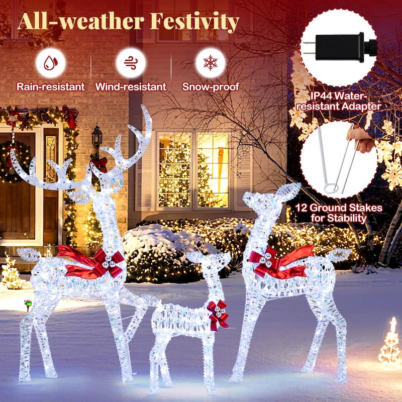 Costway 3PCS Christmas Lighted Iridescent Reindeer Family Set with 215 - as pic shows - See Details