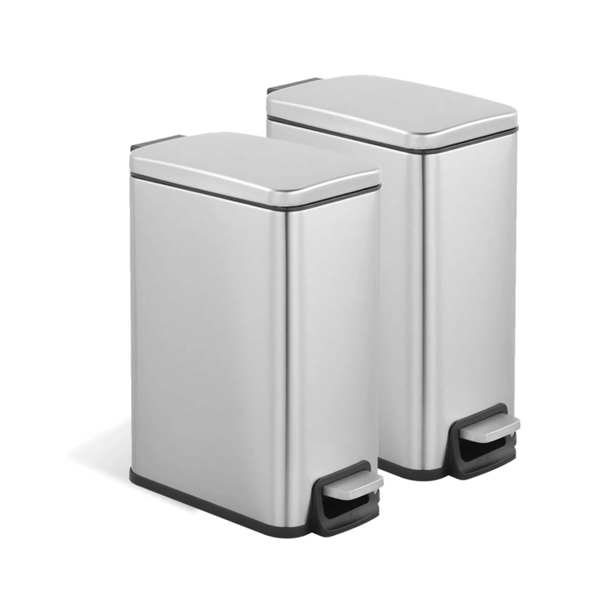 Innovaze Two 1.6 Gallon/6 Liter Rectangular Step-on Trash Can Set For Bathroom and Office