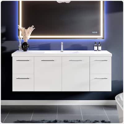 Eviva Axel 60"W White SS Bath Vanity with Integrated Acrylic Top