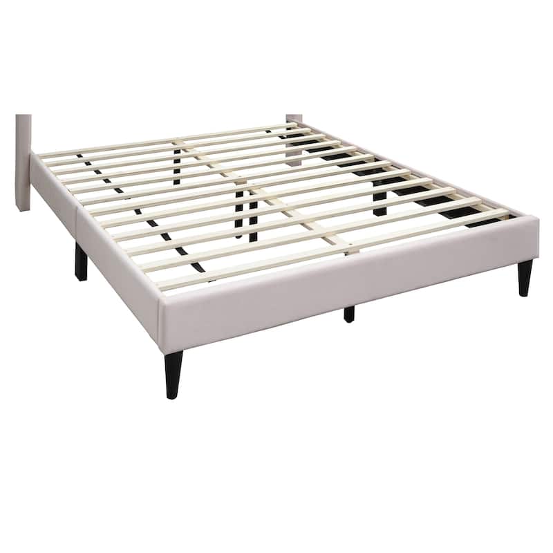 Queen Size Velvet Upholstered Platform Bed with Geometric Stitched Headboard and Modern Platform Design
