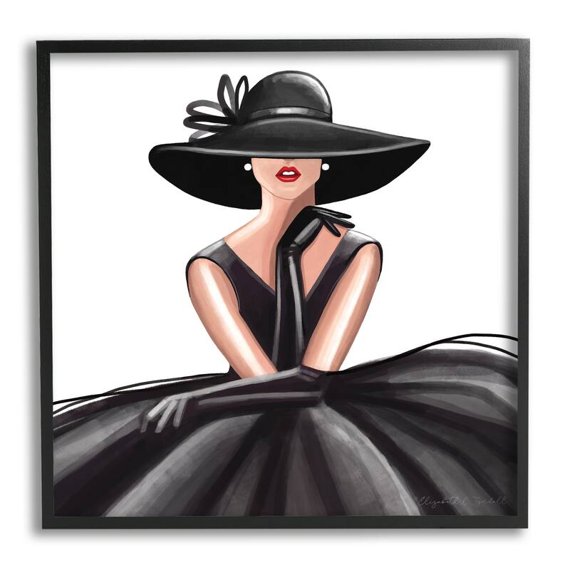Stupell High End Fashion Glam Pose Luxurious Black Dress Framed Wall Art - 24 x 24 - Black