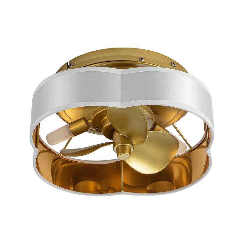 13-inch Gold Modern Caged Fandelier Flush Mount LED Ceiling Fan with Remote