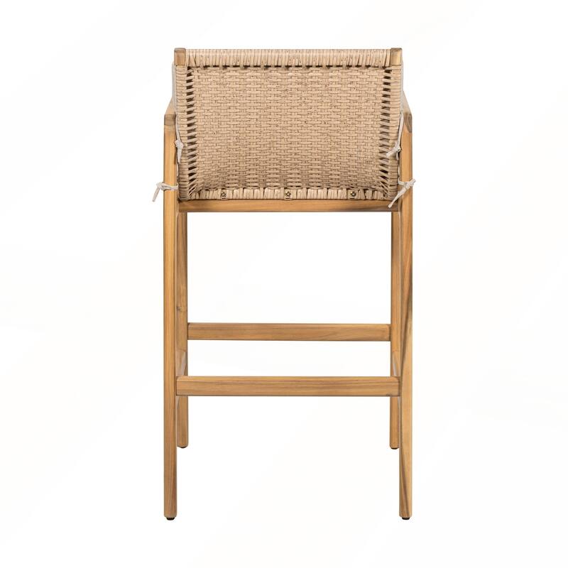 Wood Outdoor Barstool with Beige Cushion Set of 2