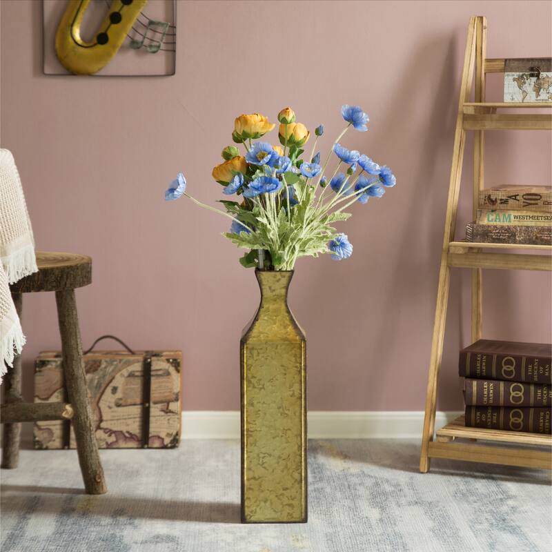Decorative Antique Style Metal Bottle Shape Gold Floor Vase for Entryway, Living Room, Dining Room, Home Decor, Centerpiece