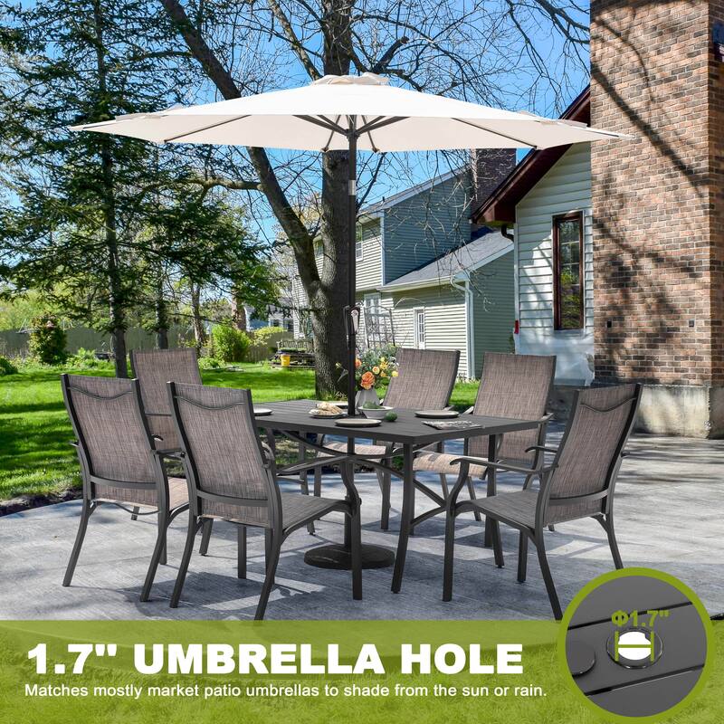 Patio 7-Piece Aluminum Dining Set with Textilene Chairs and Umbrella Hole