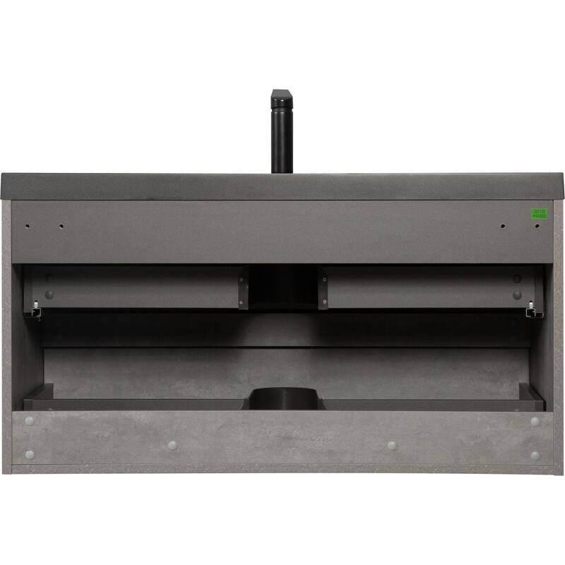 36" Wall-Mounted Floating Vanity with Premium Quartz Sand Basin, Grey Modern Storage Cabinet