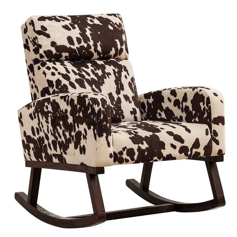 HOMYKA 28" Wide Rocking Chair for Nursery with Solid Wood Leg - Cow