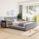 preview thumbnail 31 of 44, Full Size Velvet Upholstered Platform Bed w/ Bedside Desk & Stool, Mother & Child Platform Bed Frame w/ Footboard & Guardrail Gray
