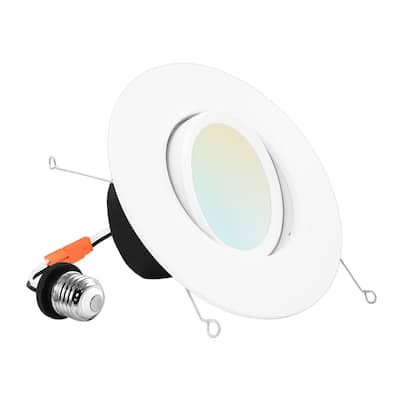 Luxrite 5/6" Gimbal LED Recessed Can Light, 11W=90W, 5 Color Selectable, Dimmable, 1100 Lumens, Wet Rated, ETL