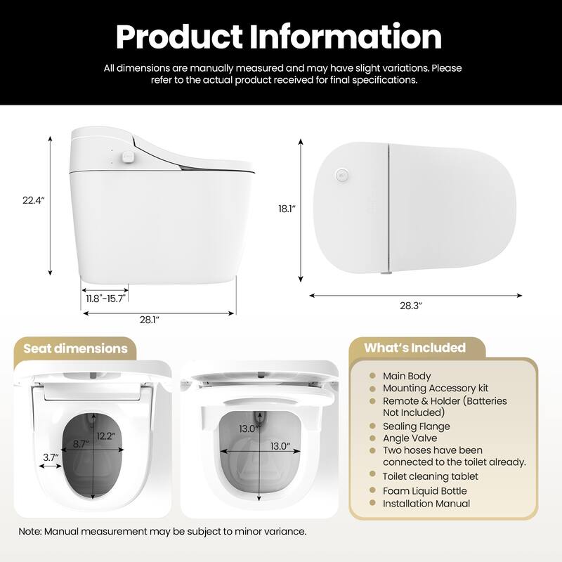 Vittuone Smart Bidet Toilet Combo with Clean Foam Shield Splash Proof,Uv Sterilization,Aroma Diffuser,Foot Sensor Operation