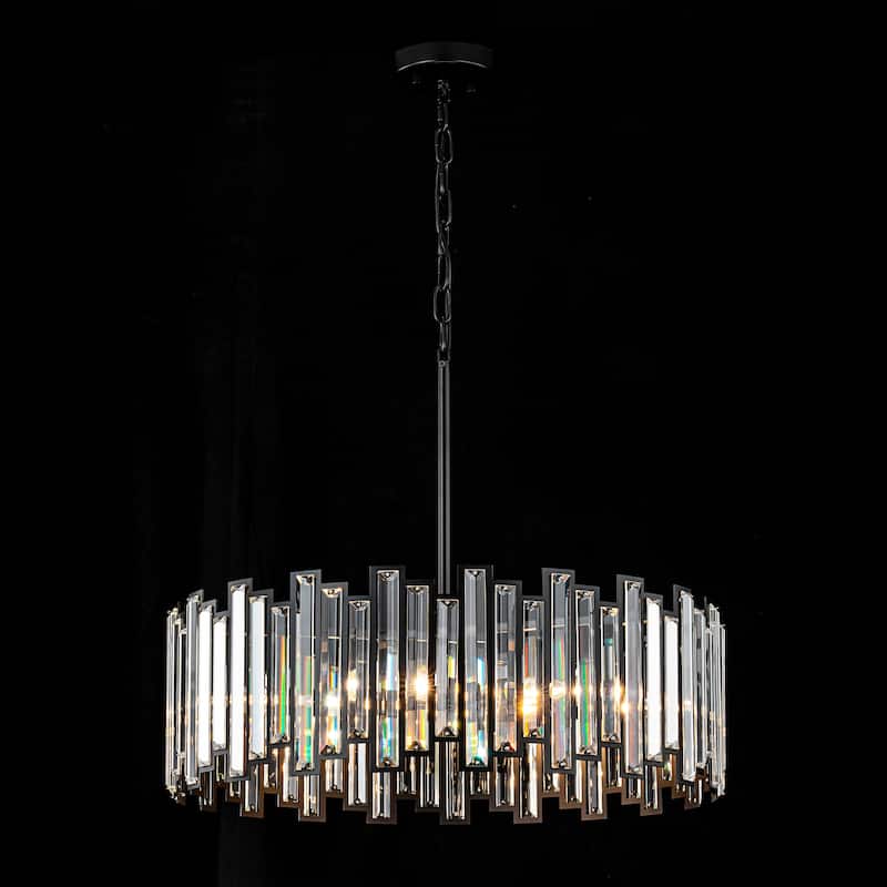 6-Light Modern Glam Crystal Chandelier Black/Gold Round Drum Chandelier for Dining Room