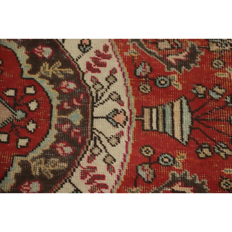 Hand Knotted Oriental 100% Wool Carpet Traditional Floral Red Tabriz Area Rug - 9' 0'' X 6' 7''