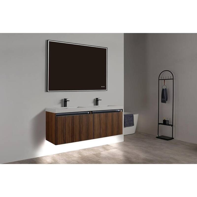 Blossom Lille Brown Walnut Floating Vanity with LED & Acrylic Sink