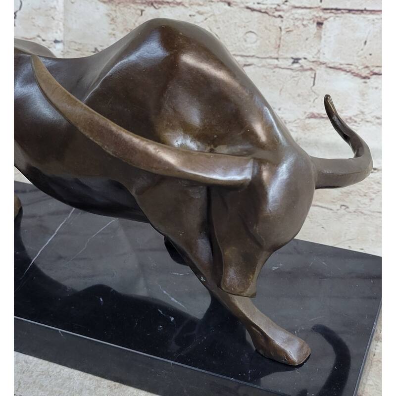 Handmade Bronze Sculpturecharging Bullred Marble - Mint Condition Home Figure