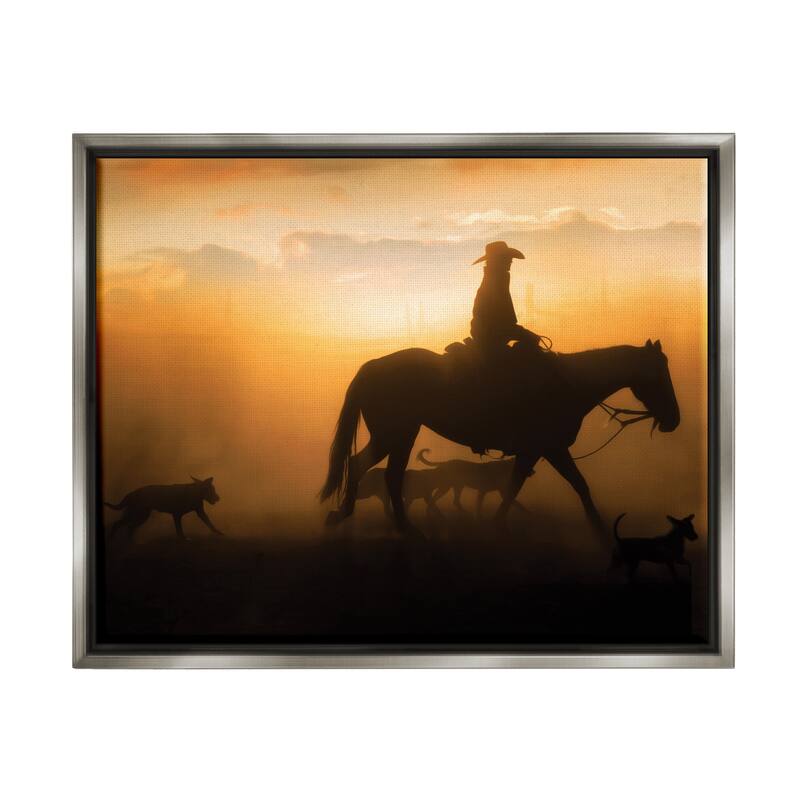 Stupell Western Horse at Sunset Framed Floater Canvas Wall Art Design by PBurchettePhoto - 31 x 25 - Grey