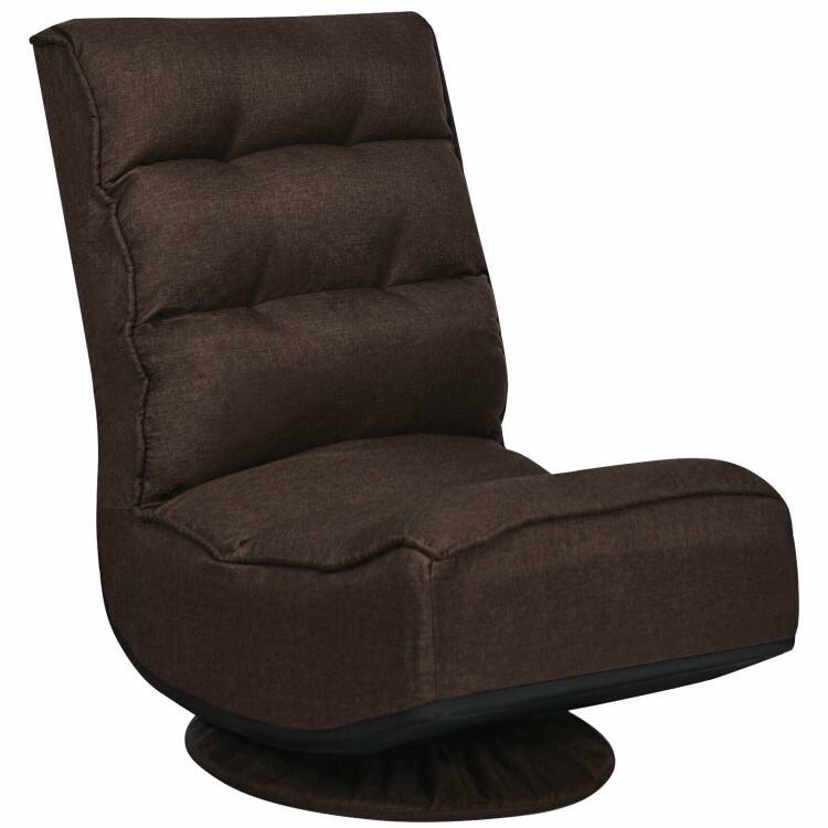 360-Degree Swivel Floor Chair with Foldable Design and Adjustable Backrest - Brown