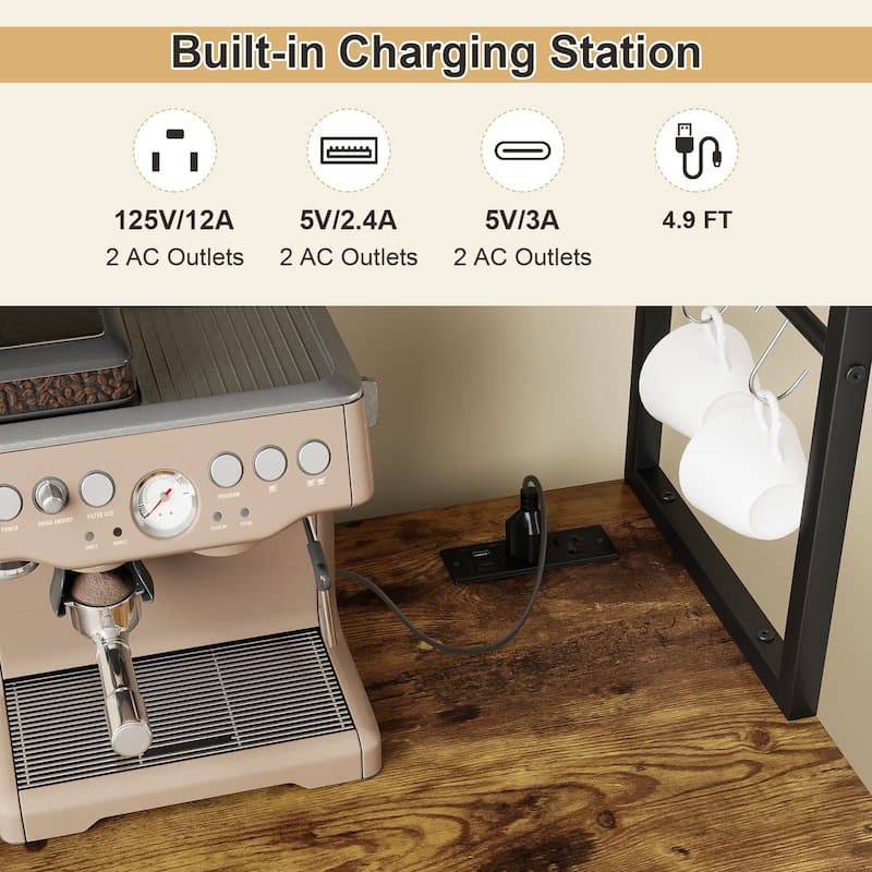 Gymax Sideboard Buffet Cabinet w/ LED Lights 55'' Coffee Table w/