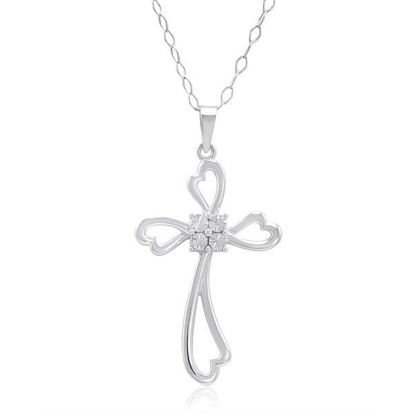 Amanda Rose Diamond Cross with Hearts Pendant-Necklace in .925 Sterling Silver