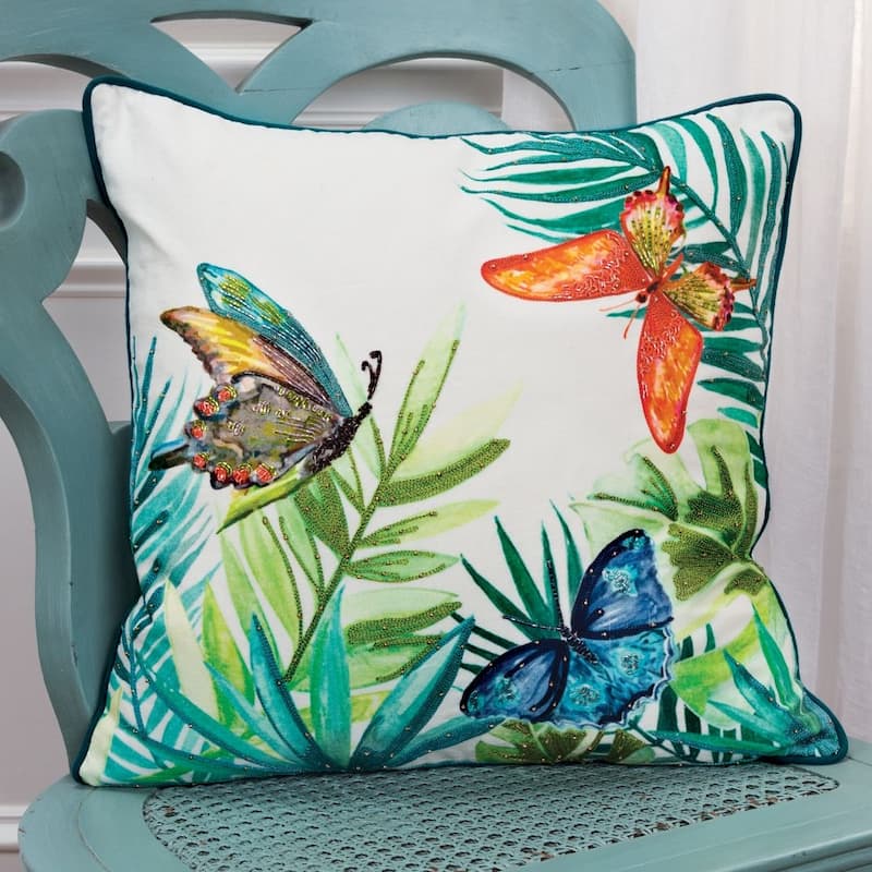 Green Butterflies Decorative Pillow
