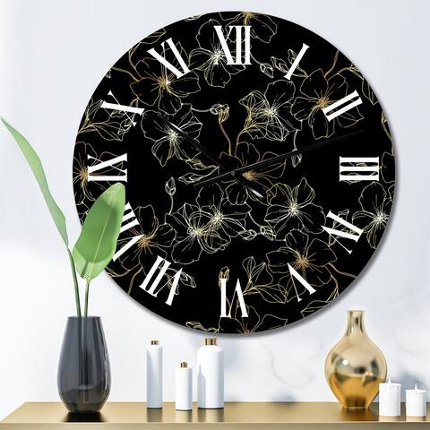 Designart 'Flax Flowers On Black' Patterned wall clock