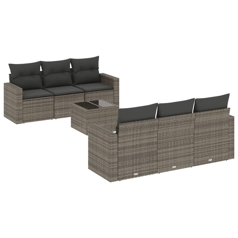 vidaXL Patio Sofa Set with Cushions Outdoor Furniture 7 Piece Poly Rattan - 21.7 x 21.7 x 14.6