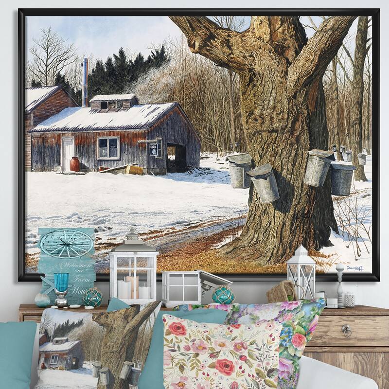 Designart "Sugarhouse Near Becket" Farmhouse Premium Framed Canvas Wall