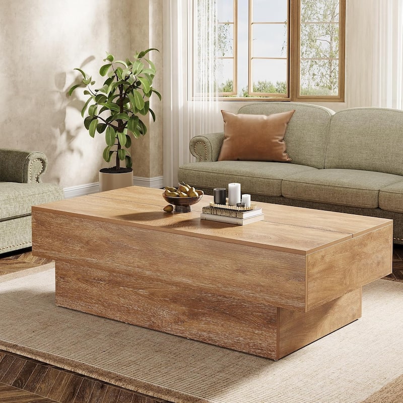 55-Inch Wood Coffee Table, Large Rectangle Tea Table, Center Table for Living Room, Office Reception