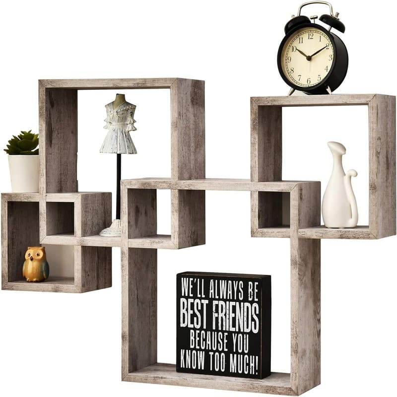 Natural Wood Floating Cube Shelves - 4"D x 25.5"W x 17.75"H - 4"D x 25.5"W x 17.75"H - Rustic White