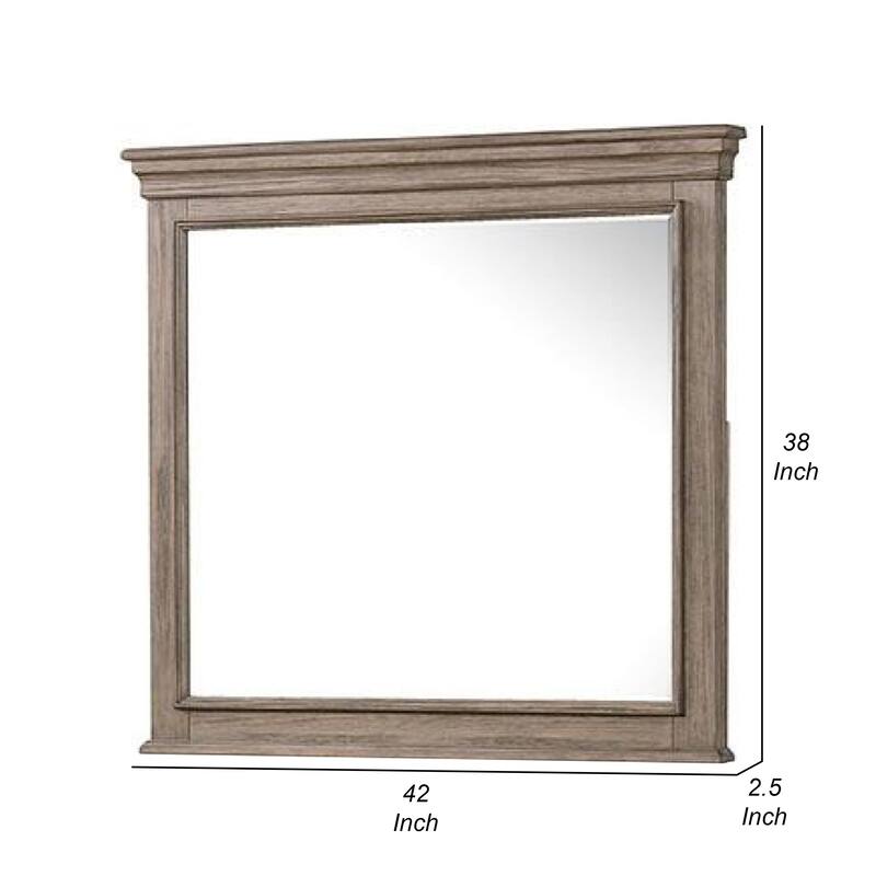 Roi Dresser Mirror, Beveled Glass, Weathered Gray Solid Wood, 38x42