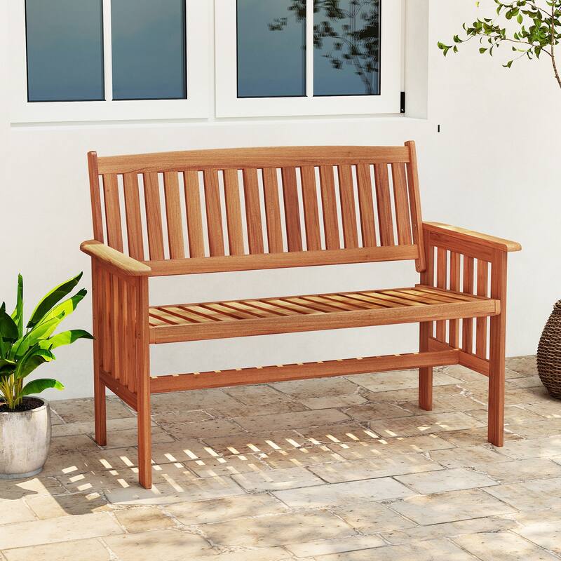 Gymax Outdoor Wood Garden Bench w/Backrest Armrests & Slatted Seat for