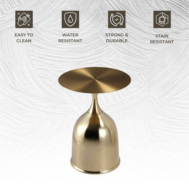 Oslo Modern Gold Bell Shaped Side Table with Accent Stainless Steel Top and Pedestal Base for Home, Bedrooms, and Offices