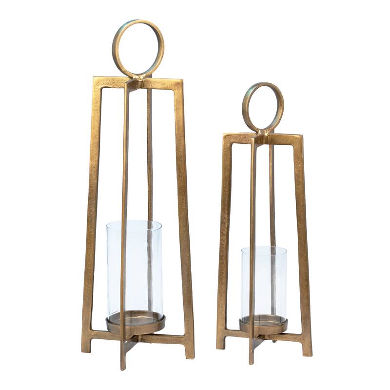Raime Large Antique Brass Finished Cast Aluminum and Glass Modern 26" Tall Lantern